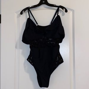 Prosecco Poolside Mesh One Piece Swimsuit in Black